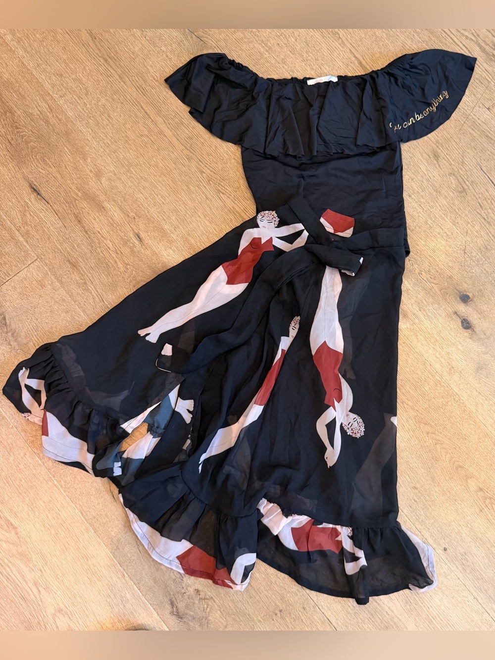 Ancora + Stella cove girls Black ruffle Swimsuit Ruffle wrap skirt coverup